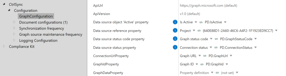 Once the properties have been added to the configuration, it should look like this (note that the GUID for Data source reference will not match the one in your vault)