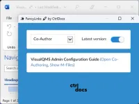 FancyLinks over a Word document with the Co-Author template selected, producing a link to open the co-authoring copy or show the document in M-Files