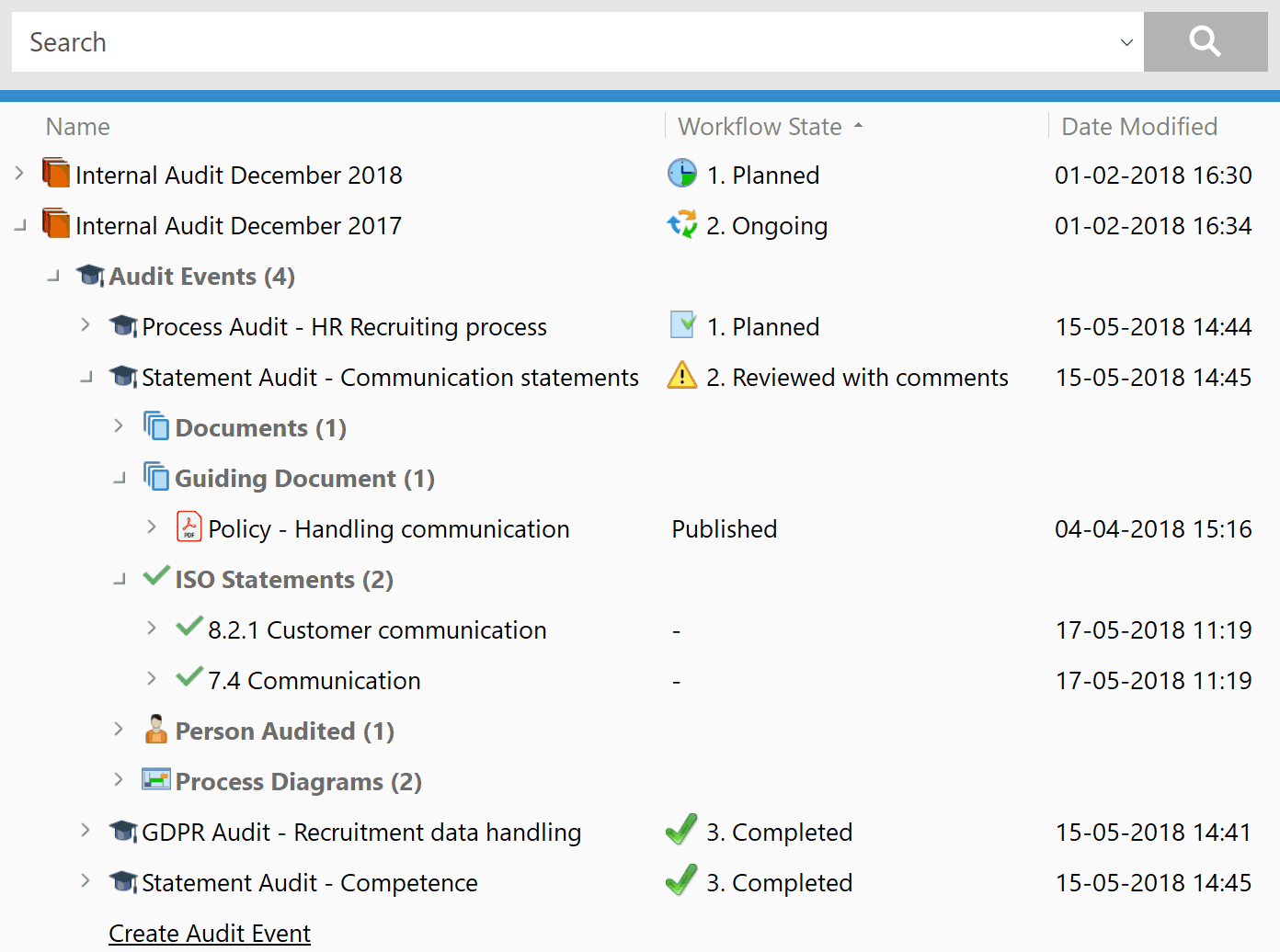 Easily manage audits with a great overview in VisualQMS