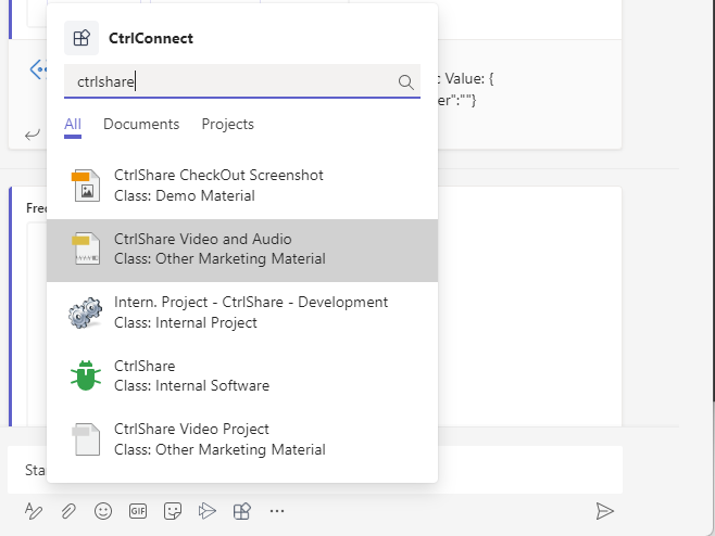 Window showing CtrlConnect searching for objects inside M-Files