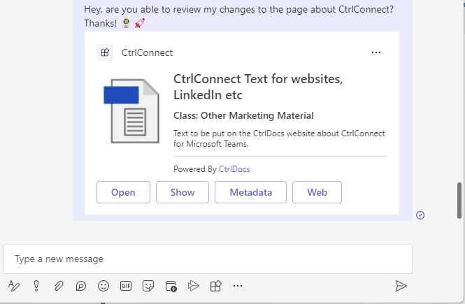 Window showing CtrlConnect unfurling an M-Files link