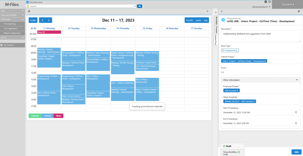 CtrlTime Time Tracking -Weekly Registrations