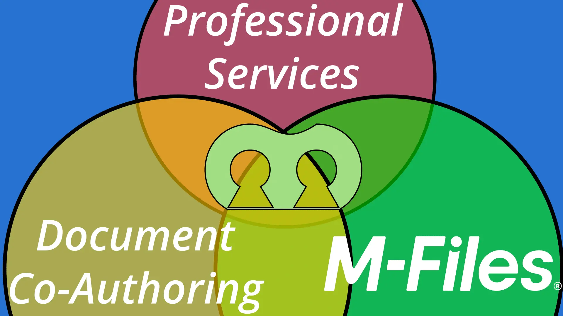 Venn diagram of Professional Services, Document Co-Authoring, M-Files and in the middle is the CtrlShare Logo